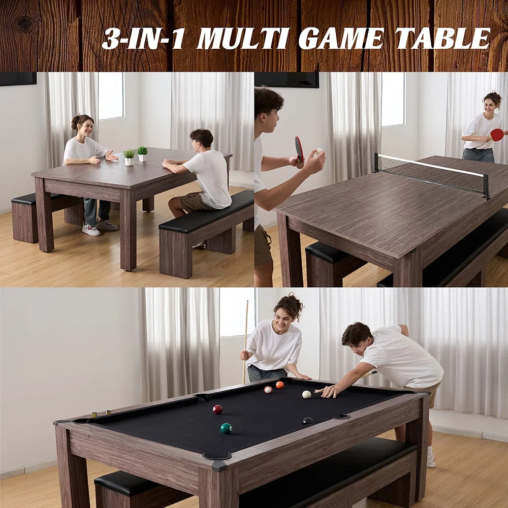 Barrington Billiard Monteray 7Ft Pool Table and Dining Table Multi-Game Table with Ping Pong Table Top, with Storage Caddy