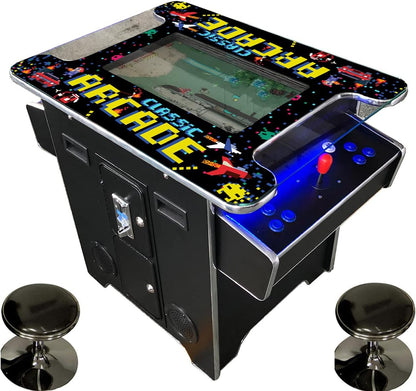 Full Size Commercial Grade Cocktail Arcade Machine 2 Player Retro 60 Games 22" LCD Screen Tempered Glass 2 Stools Included 5 Year Warranty Black