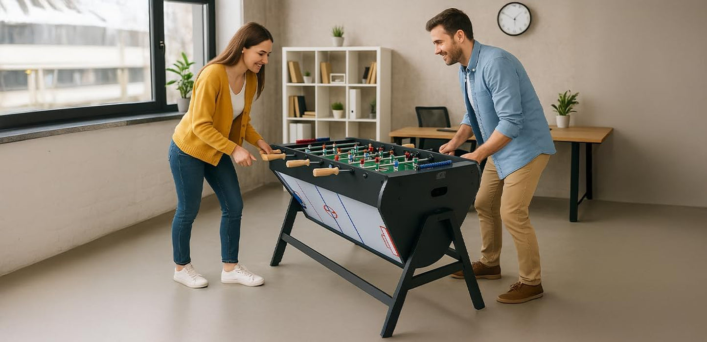 Triplex 55″ Telescopic Rods 3-In-1 Swivel Multi Game Table – Foosball, Pool/Billiards & Air Hockey