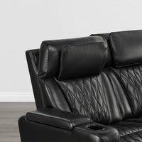 Orya Black 61.42 In. Power Recliner Chair with Dual Motor, Massage and Heat, LED Lights, Leather Home Theater Seating