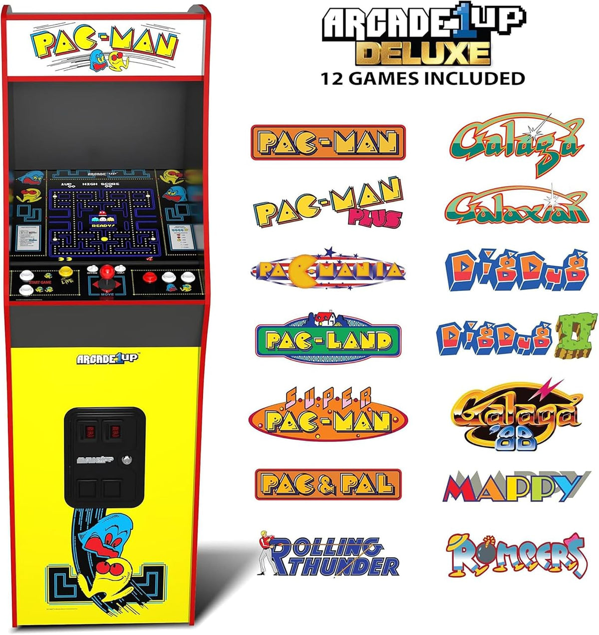 Arcade1Up Pac-Man Deluxe Arcade Gaming Cabinet, 14 Classic Games