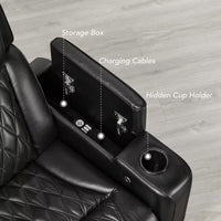 Orya Black 61.42 In. Power Recliner Chair with Dual Motor, Massage and Heat, LED Lights, Leather Home Theater Seating