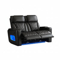Orya Black 61.42 In. Power Recliner Chair with Dual Motor, Massage and Heat, LED Lights, Leather Home Theater Seating