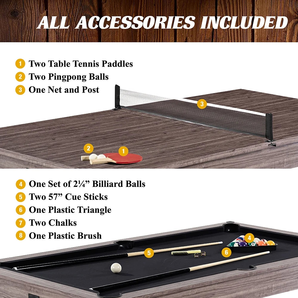 Barrington Billiard Monteray 7Ft Pool Table and Dining Table Multi-Game Table with Ping Pong Table Top, with Storage Caddy
