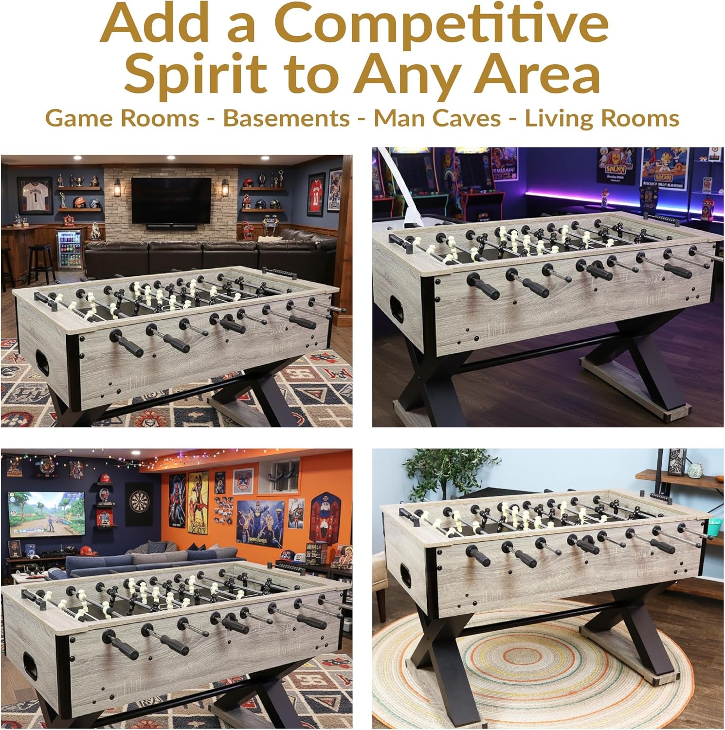 Sunnydaze Delano 54.5-Inch Indoor Foosball Table Adult Size | Soccer Game Table for Adults with 2 Balls, PVC Laminated MDF Gray Distressed Wood Look