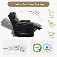 Orya Black 61.42 In. Power Recliner Chair with Dual Motor, Massage and Heat, LED Lights, Leather Home Theater Seating