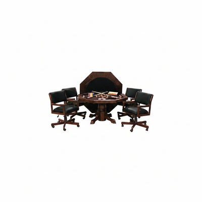 3-In1 Combination Game & Dining Table Set with 4 Rocker-Swivel Chairs- (Mahogany Finish)