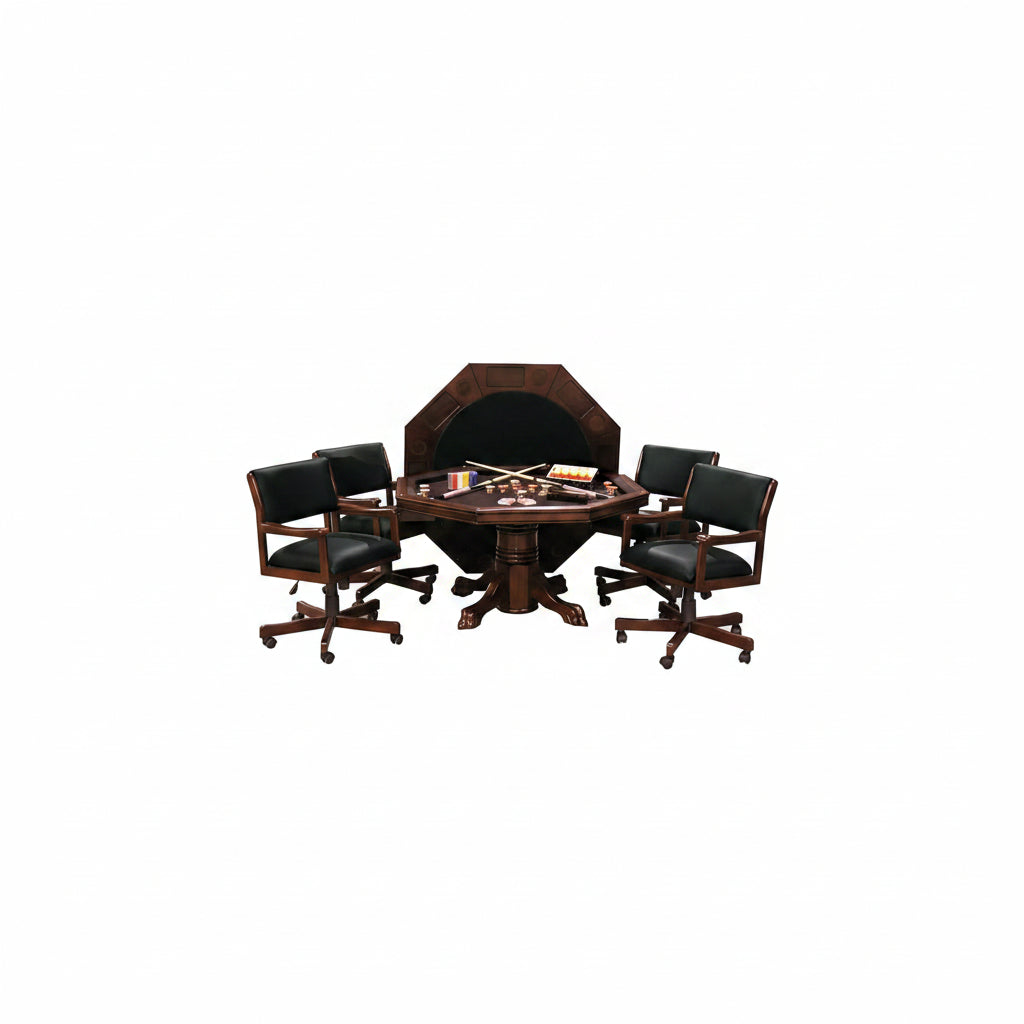 3-In1 Combination Game & Dining Table Set with 4 Rocker-Swivel Chairs- (Mahogany Finish)