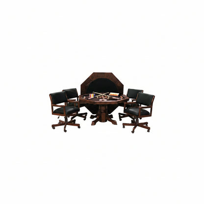 3-In1 Combination Game & Dining Table Set with 4 Rocker-Swivel Chairs- (Mahogany Finish)