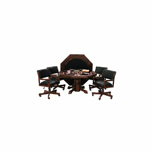 3-In1 Combination Game & Dining Table Set with 4 Rocker-Swivel Chairs- (Mahogany Finish)