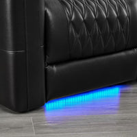 Orya Black 61.42 In. Power Recliner Chair with Dual Motor, Massage and Heat, LED Lights, Leather Home Theater Seating