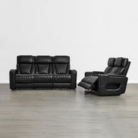 Orya Black 61.42 In. Power Recliner Chair with Dual Motor, Massage and Heat, LED Lights, Leather Home Theater Seating