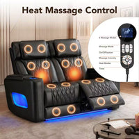 Orya Black 61.42 In. Power Recliner Chair with Dual Motor, Massage and Heat, LED Lights, Leather Home Theater Seating