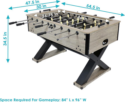 Sunnydaze Delano 54.5-Inch Indoor Foosball Table Adult Size | Soccer Game Table for Adults with 2 Balls, PVC Laminated MDF Gray Distressed Wood Look