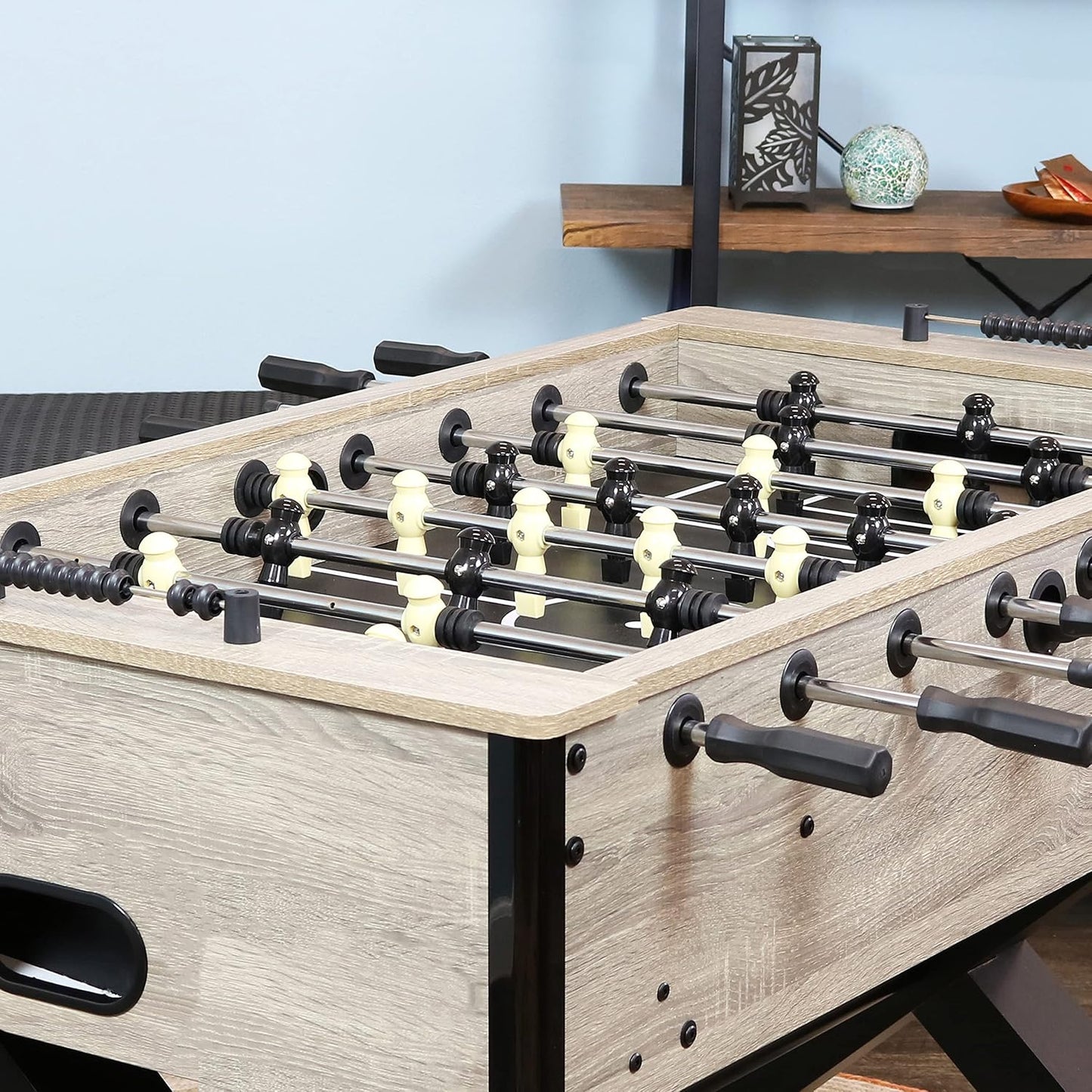 Sunnydaze Delano 54.5-Inch Indoor Foosball Table Adult Size | Soccer Game Table for Adults with 2 Balls, PVC Laminated MDF Gray Distressed Wood Look