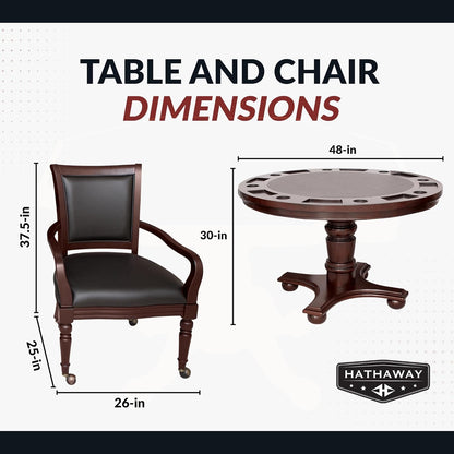 Bridgeport 2 in 1 round Poker Table and Chairs Set for Dining & Game Rooms – Furniture Grade Hardwood, Sturdy Pedestal Legs, Drink Holders, Chip Slots – Includes 4 Poker Table Chairs - Walnut