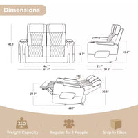 Orya Black 61.42 In. Power Recliner Chair with Dual Motor, Massage and Heat, LED Lights, Leather Home Theater Seating