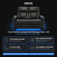 Orya Black 61.42 In. Power Recliner Chair with Dual Motor, Massage and Heat, LED Lights, Leather Home Theater Seating — Results & Stats