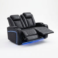 Orya Black 61.42 In. Power Recliner Chair with Dual Motor, Massage and Heat, LED Lights, Leather Home Theater Seating — Studio Shot