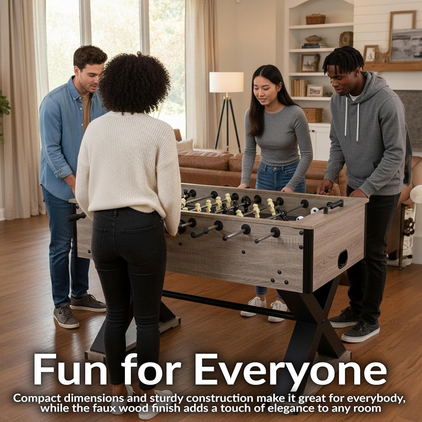 Sunnydaze Delano 54.5-Inch Indoor Foosball Table Adult Size | Soccer Game Table for Adults with 2 Balls, PVC Laminated MDF Gray Distressed Wood Look