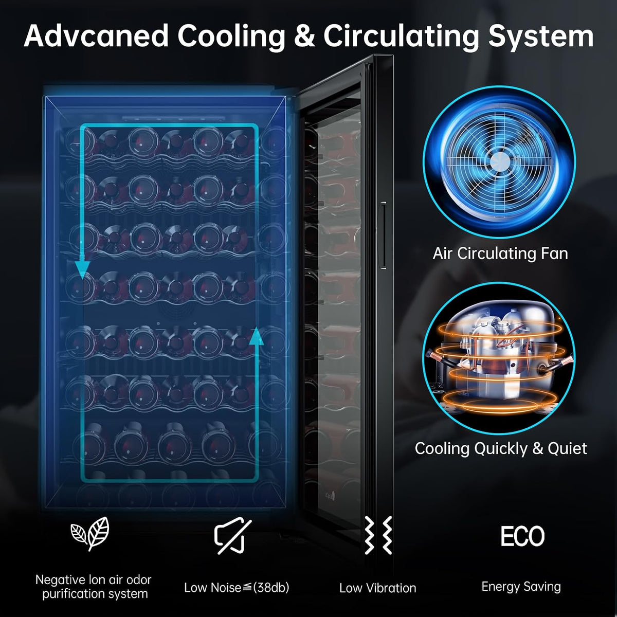 52 Bottle Wine Cooler Refrigerator - Intelligent Digital Control Wine Fridge, Low Noise Operation, Freestanding Wine Refrigerator for Kitchen and Home