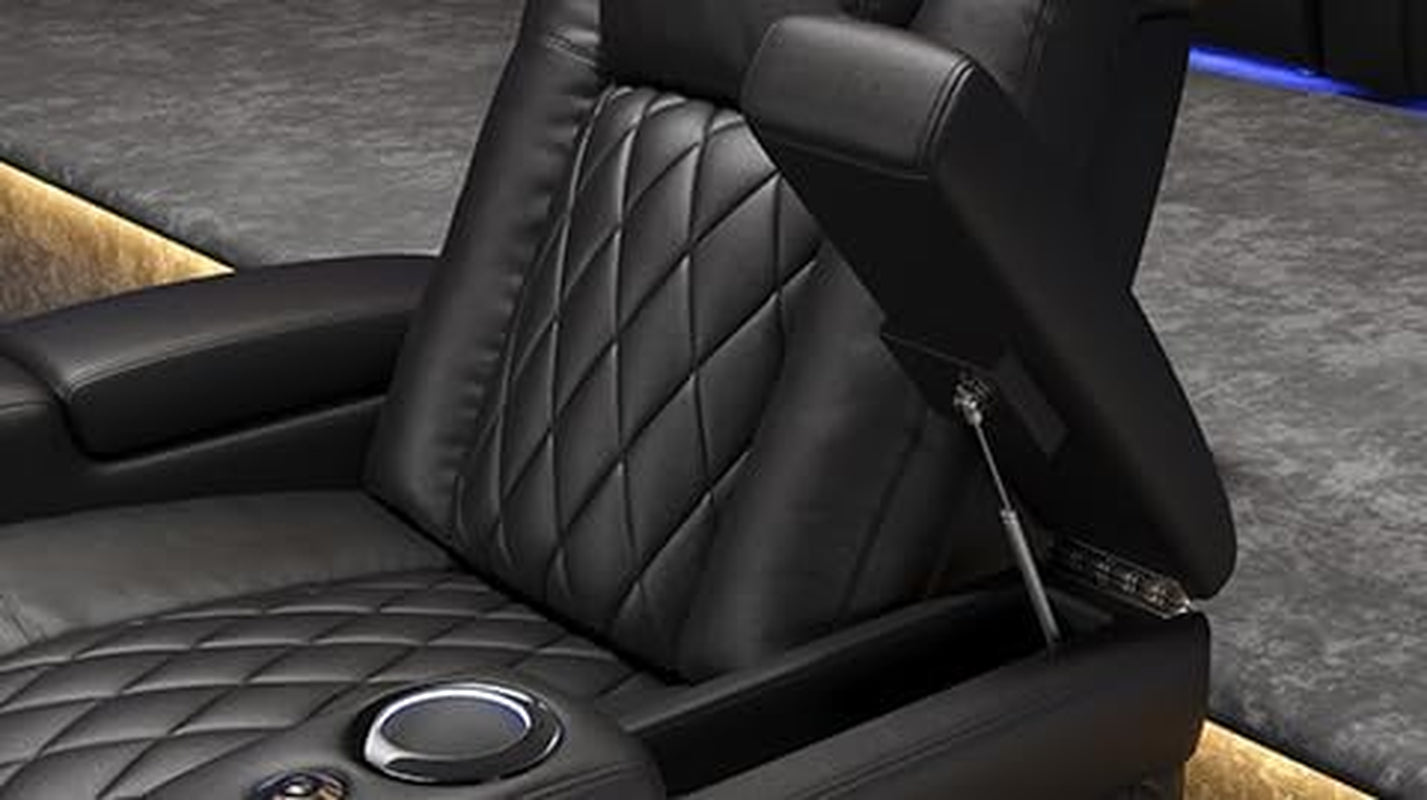 Valencia Tuscany Home Theater Seat - Nappa Leather Power Recliner with Cool Gel Memory Foam, USB-C/A Charging, RGB LED Lights, Adjustable Lumbar & Headrest (Single Recliner,Black)