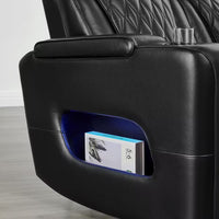 Orya Black 61.42 In. Power Recliner Chair with Dual Motor, Massage and Heat, LED Lights, Leather Home Theater Seating