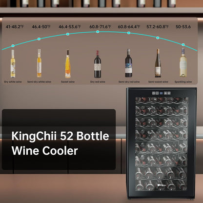 52 Bottle Wine Cooler Refrigerator - Intelligent Digital Control Wine Fridge, Low Noise Operation, Freestanding Wine Refrigerator for Kitchen and Home