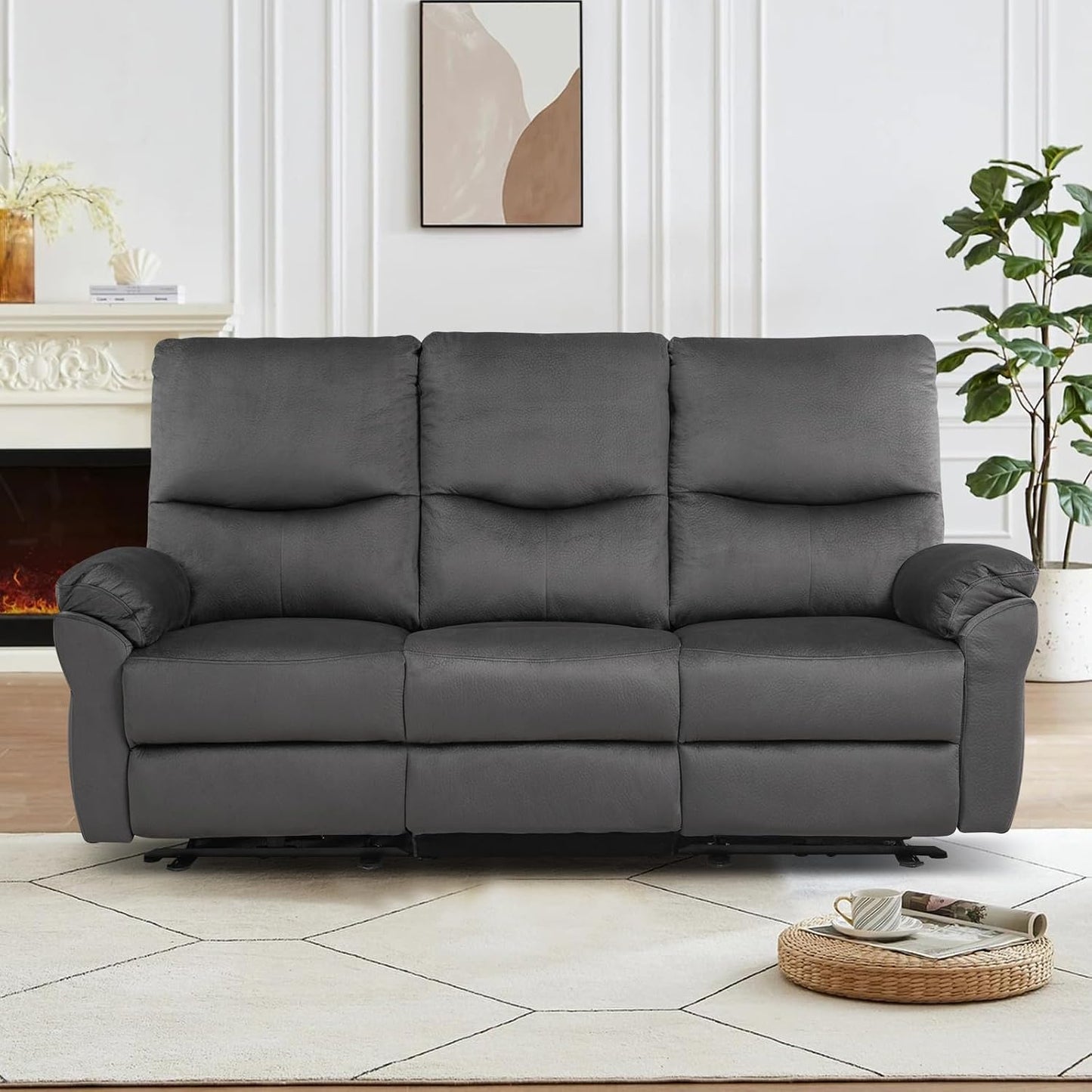 Loveseat Recliner Sofa with Console, Electric Reclining Couch with Flip Middle Backrest, Cup Holder & USB Type C, Skin- Friendly Recliner Sofa for Living Room, Home Theater Seat (Dark Gray)