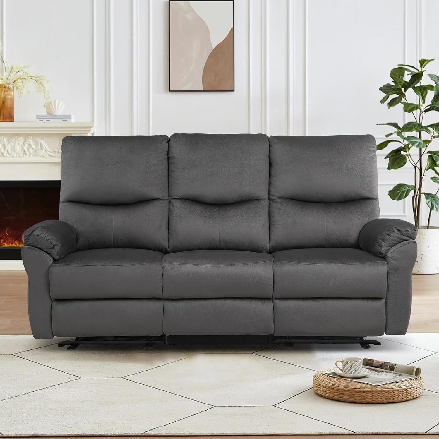 Loveseat Recliner Sofa with Console, Electric Reclining Couch with Flip Middle Backrest, Cup Holder & USB Type C, Skin- Friendly Recliner Sofa for Living Room, Home Theater Seat (Dark Gray)